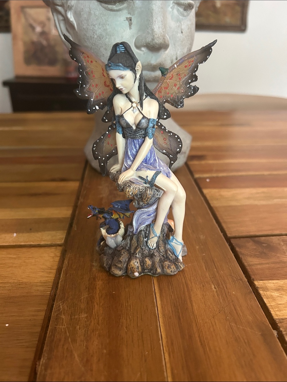 Handcrafted Purple Fairy Sculpture with Brown Accents - Home Art Décor